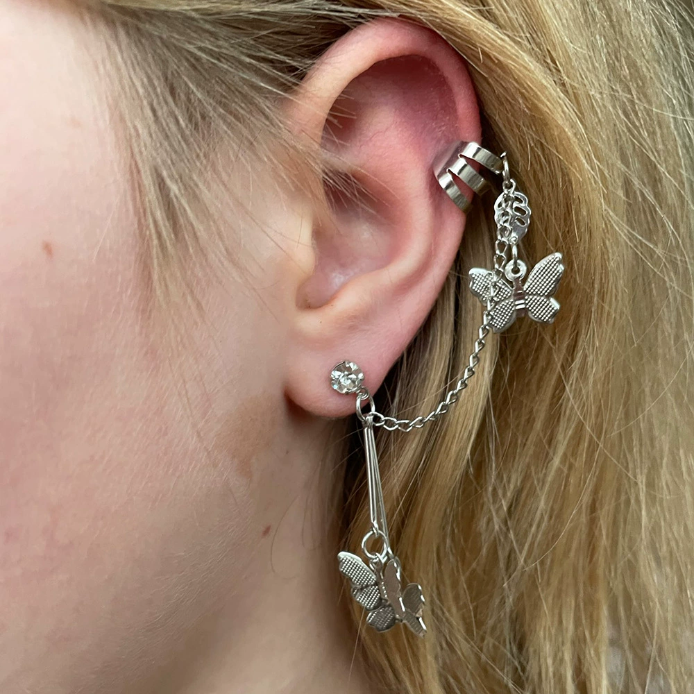 Brand retro metal earrings, ear clips with tassels, European style, for import