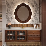 Комбинированный шкаф для ванной комнаты во французском стиле ретро, ​​шифер, изогнутая встроенная раковина, умный зеркальный шкаф, умывальник для ванной комнаты