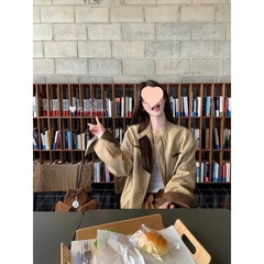 撞色皮衣外套女春秋韩系时尚复古设计感宽松显瘦高级感皮夹克