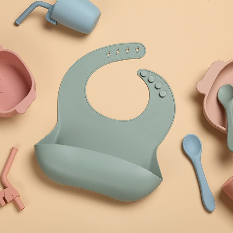 Silicone cartoon bib, dinner plate, spoon, glass, set, Amazon