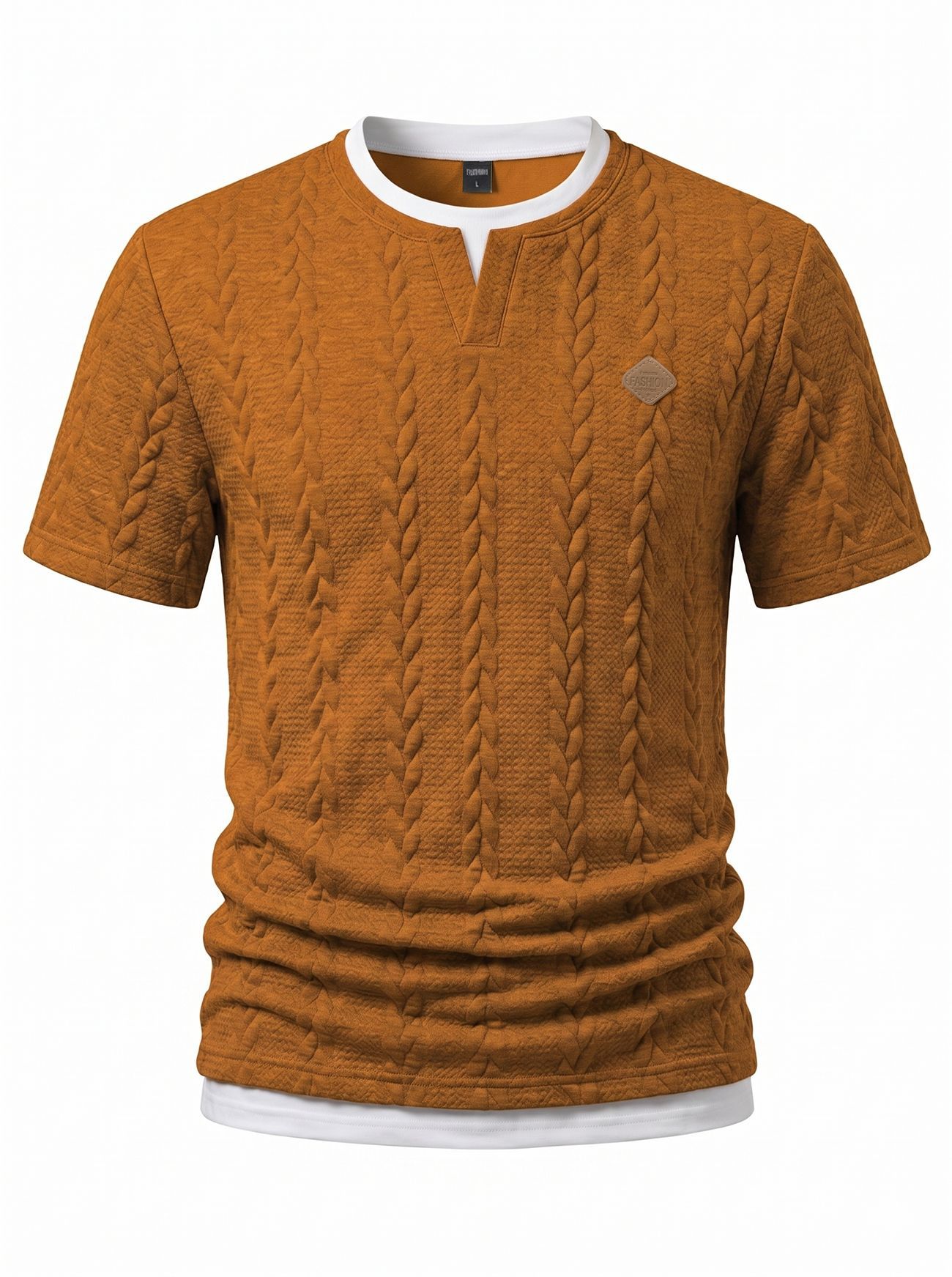 Transfronterizos Europa y América de verano ropa de hombre nueva textura con logotipo de cuero falso dos camisetas de mangas cortas delgadas camisetas casuales