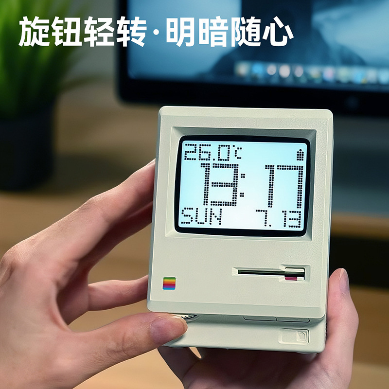 新款麦克钟闹钟 趣味时钟灯USB充电夜灯摆件数显日历温度礼品闹钟|undefined