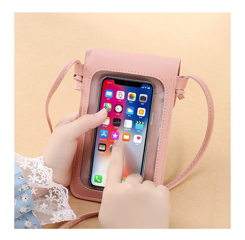 New trendy lock crossbody transparent touch screen mobile phone wallet for women retro student solid color buckle small wallet