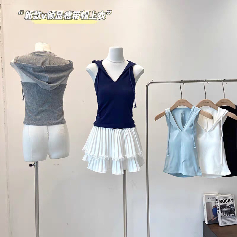 L259# Spice Girls Sleeveless Vest T-shirt Women's Autumn New Design Backless Short Slim-fit Elegant Hood L259# Spice Girls Sleeveless Vest T-shirt Women's Autumn New Design Backless Short Slim-fit Elegant Hood