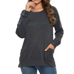 Sudadera Holgada de Cuello Redondo para Mujer de Poliéster con Bolsillo Manga Larga para Uso Diario