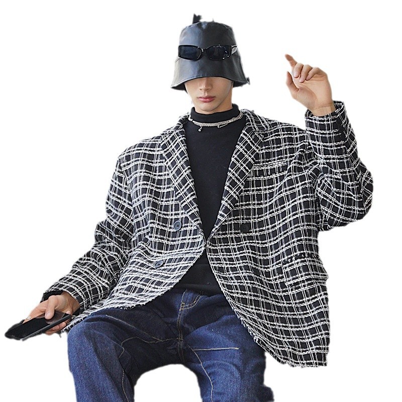 Otoño nuevo estilo camisa color sólido simple a cuadros sueltos pequeña fragancia chaqueta de camisa de manga larga moda de los hombres