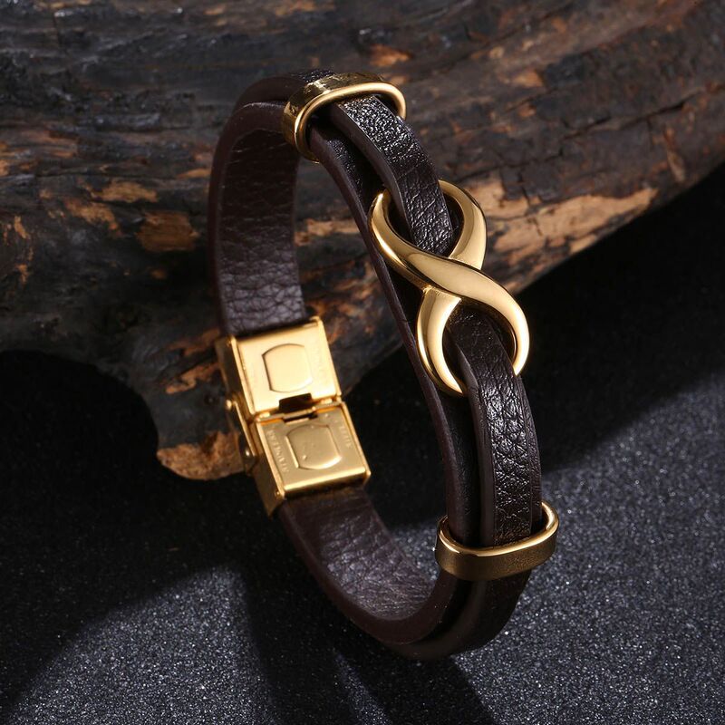 [Explosions] Cross-border punk 8-character lucky leather rope men's charm leather snap buckle leather bracelet trendy jewelry