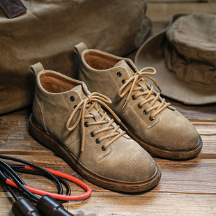 Spring and Autumn Martin Boots Men's High-top Casual Fashionable Workwear Boots Retro British Style Breathable Soft Bottom Leather Ankle Boots for Men