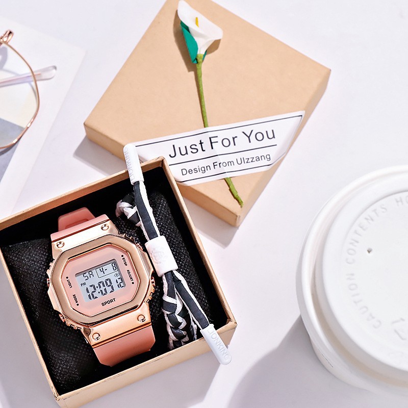 Electroplated small square pink with rose gold surface