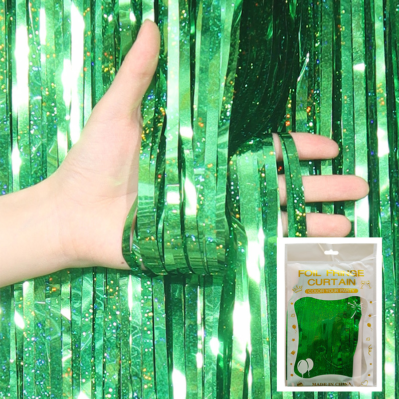 Cortina de lluvia de colores de alto brillo transfronteriza decoración de fiesta de cumpleaños cortina de lluvia láser de macaron brillante de 1*2 m