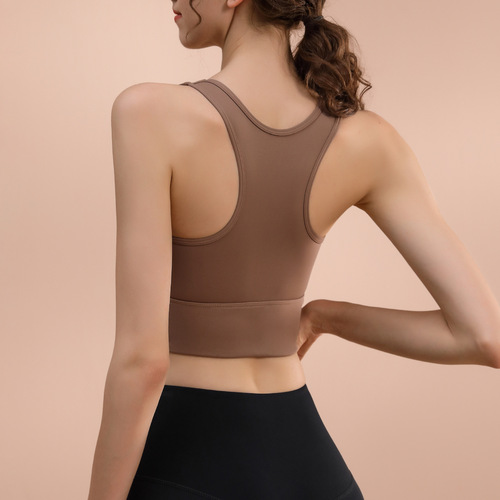Women's one-piece fixed-cup yoga top, summer outerwear high collar T-shirt style professional quick-dry exercise fitness bra