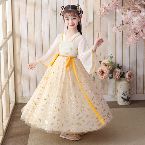 yellow Hanfu fairy dresses for girls children Chinese ancient folk costumes Chinese fairy Ru skirt outfit hanfu children dress