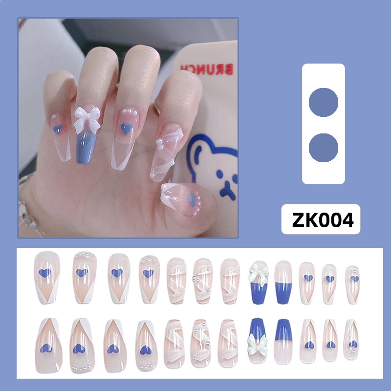 Armor con diamantes, celebridades de Internet, uñas postizas blancas populares, parches de uñas al por mayor, ballet largo desmontable terminado