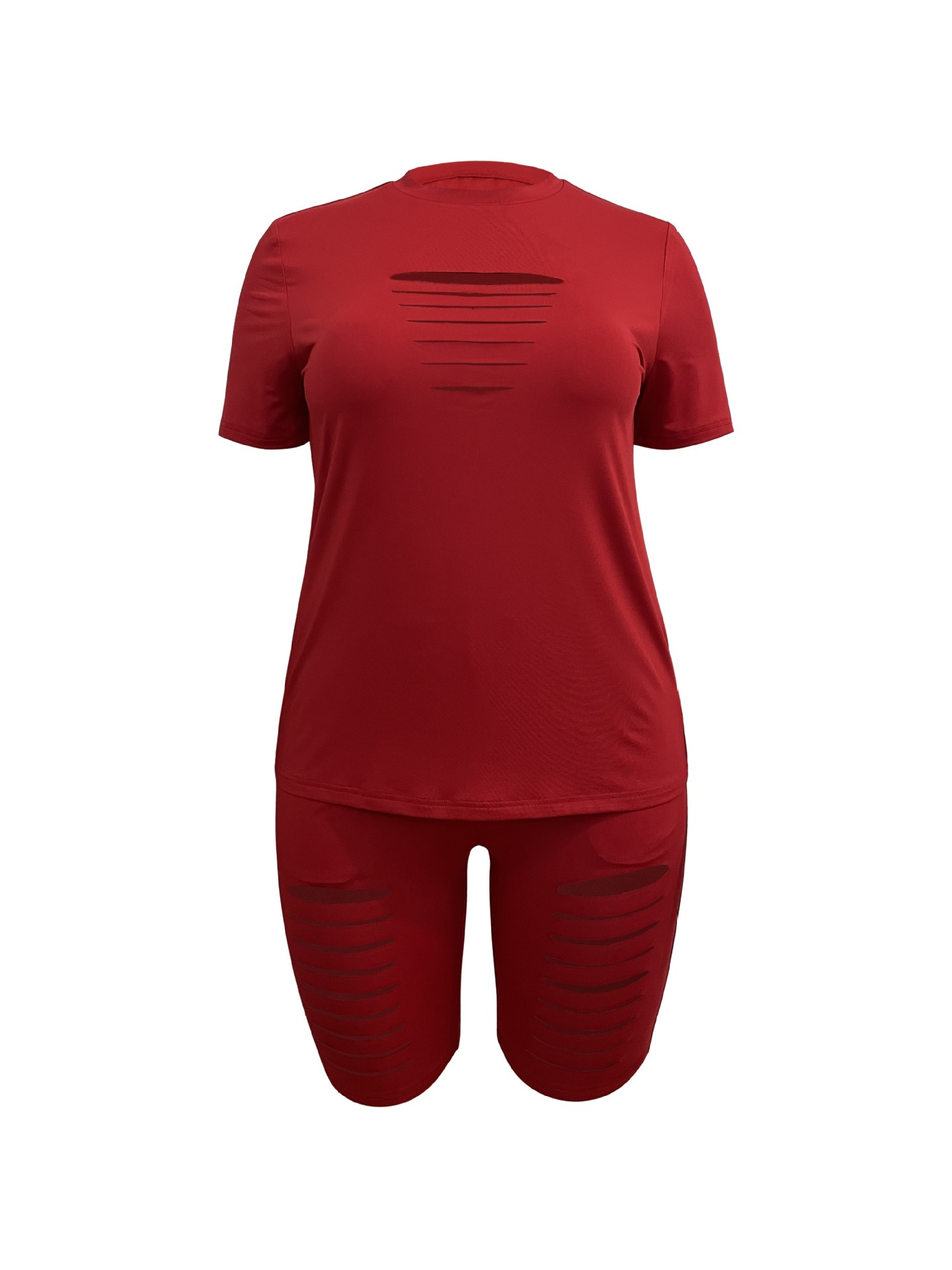 Women's Summer Sexy Hollow Out T-Shirt And Shorts Set Sleeveless V-Neck Outfit For Casual Comfortable Wear_ecoleips.com