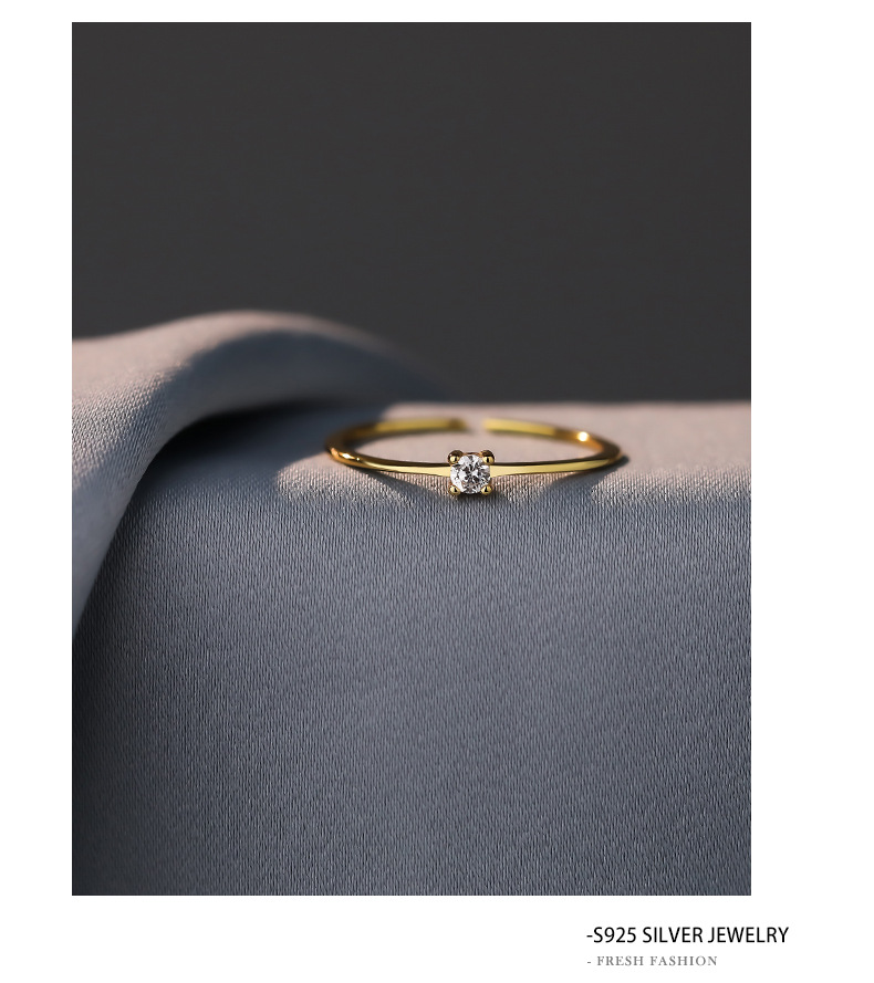 Daily Occasion 925 Sterling Silver Material 925 Sterling Silver Geometric Zircon Open Rings Rings