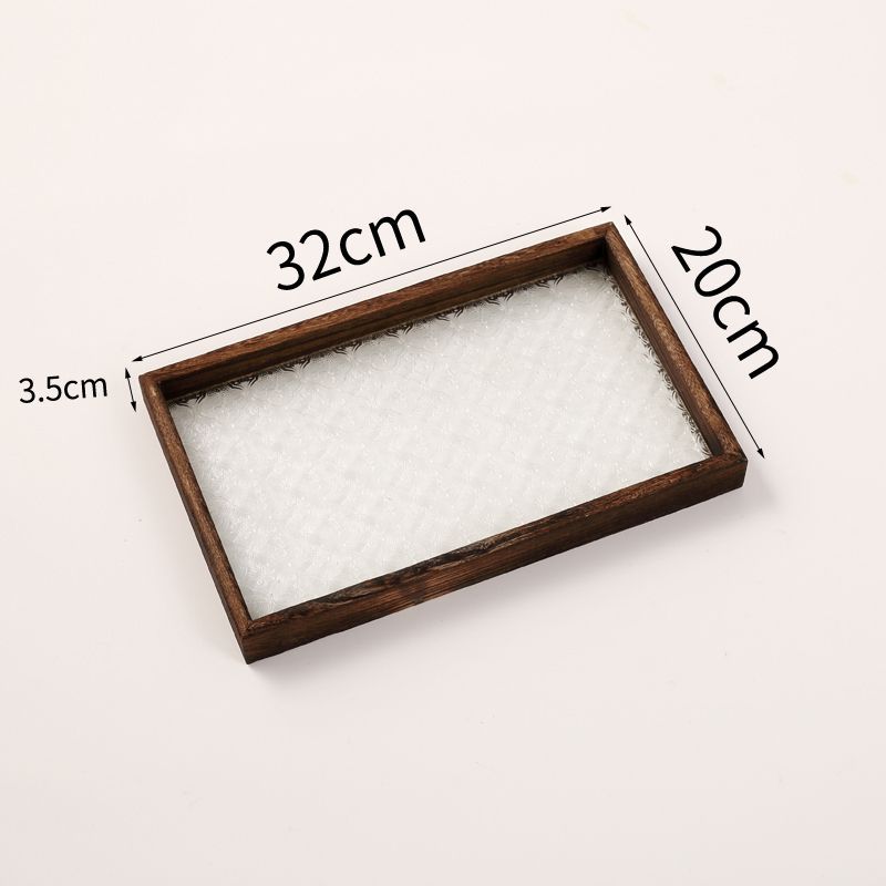 Retro begonia bandeja de flores rectangular bandeja de té casera de madera para bocadillos de té taza bandeja de té bandeja de vidrio