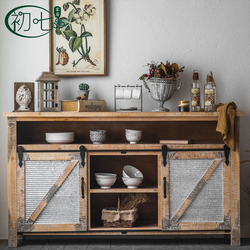 Loft Industrial Style Restaurant Storage Cabinet Furniture Living Room Entrance Cabinet Old Storage Cabinet Solid Wood Retro Sideboard
