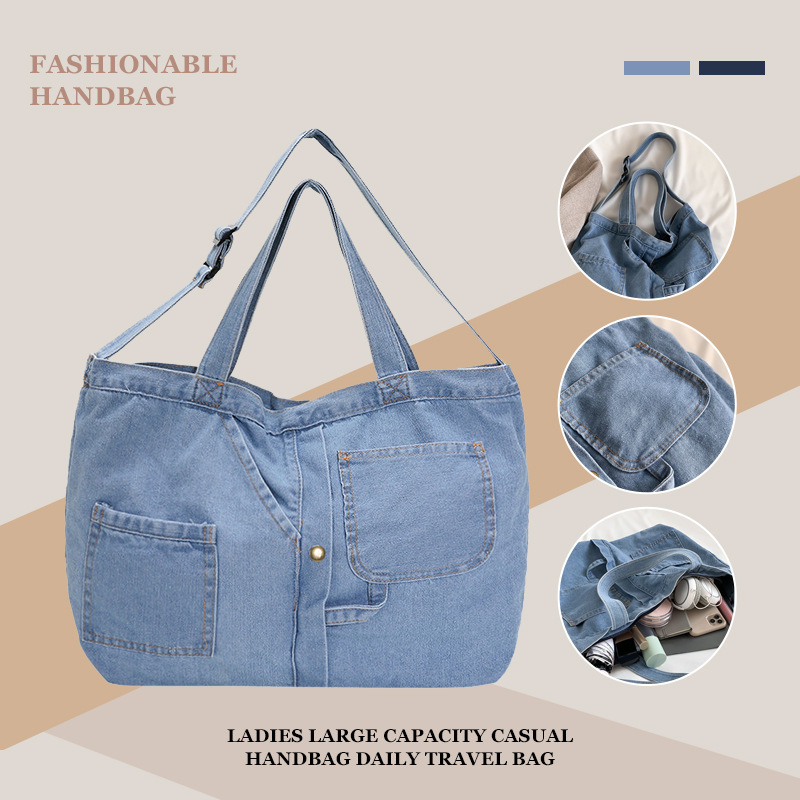 Large Capacity Tote Bag for Women, Casual Denim Shoulder Bag, Versatile Handbag for Daily Commuting, Underarm Bag for Ladies