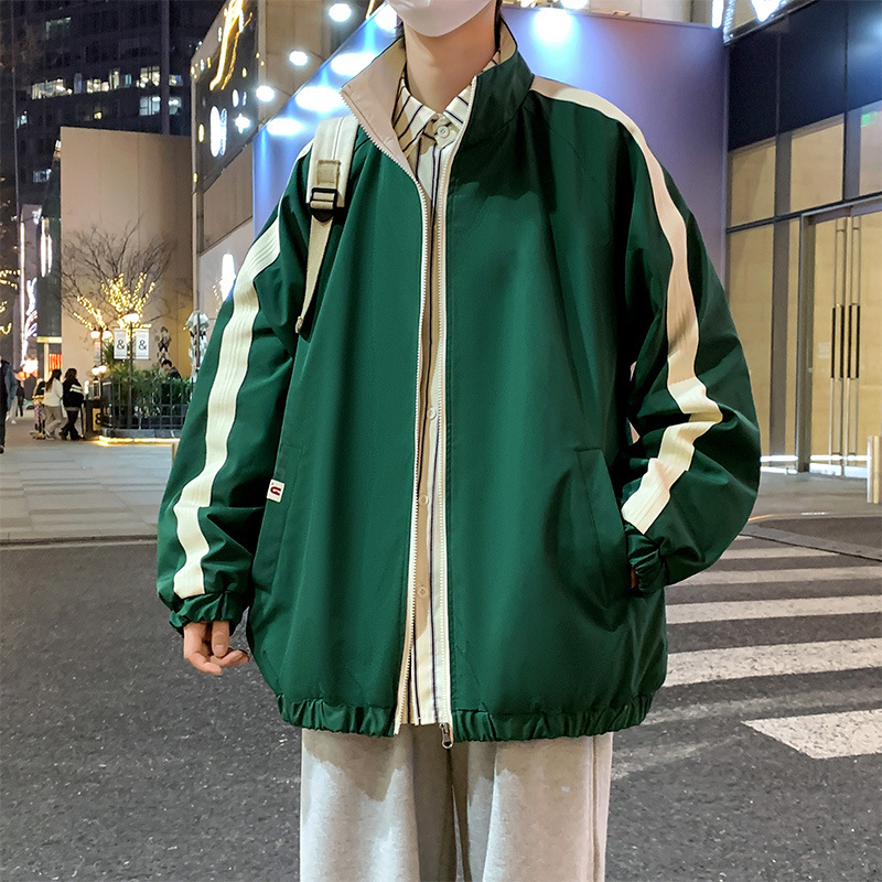 大码青少年外套男春秋新款潮牌百搭加绒宽松加肥加大胖子男装夹克|undefined