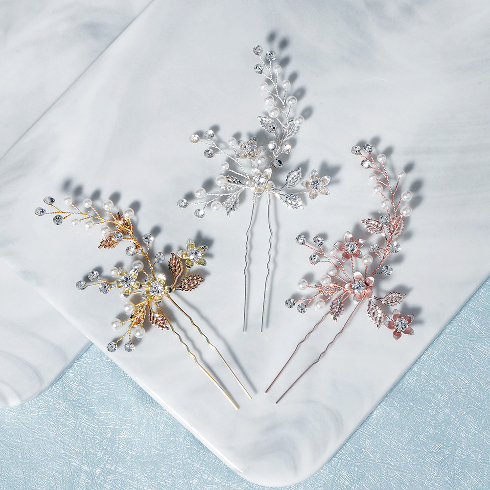 Estilo coreano nupcial tocado flor hoja pelo peine pin exquisito updo joyería aleación flor horquilla peine traje