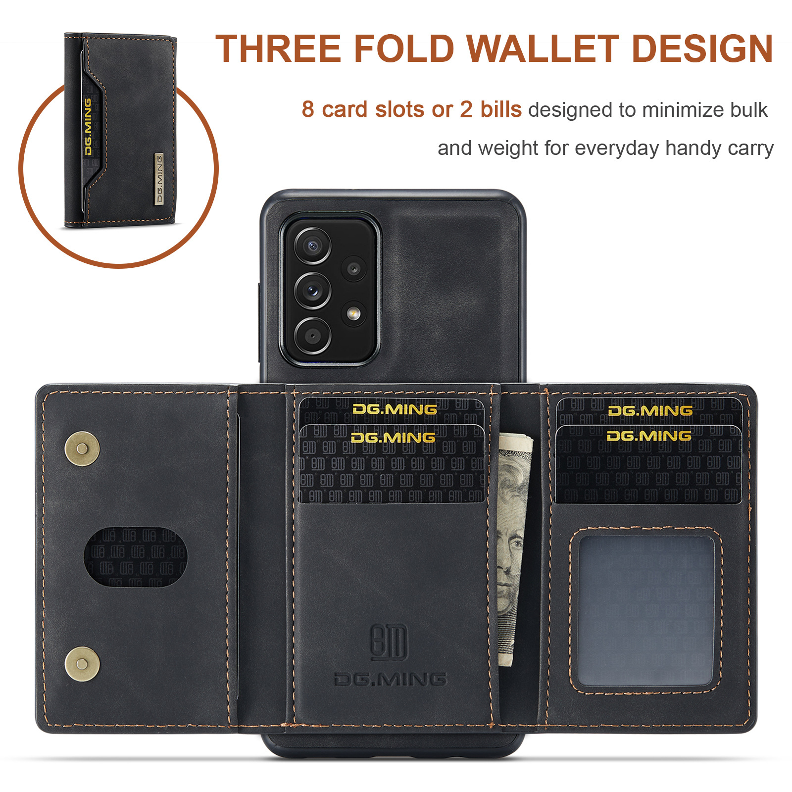 M2 for Samsung A52 Multifunctional Magnetic Card Case Protective Cover A52 5G 2-in -1 Split Wallet Phone Case_voghion.com