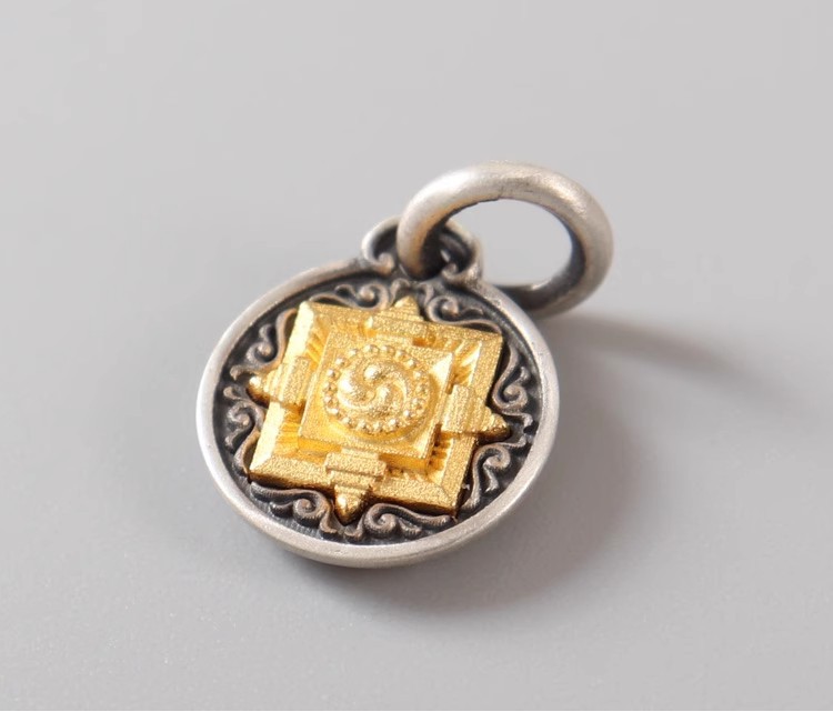Xizang-Style Golden Pendant with Ethnic Woven Bracelet, DIY Bead Spacer, Necklace Side Charm