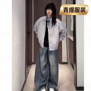 跨境解构拼接短款外套男女款春秋美式立领飞行夹克高级感棒球服