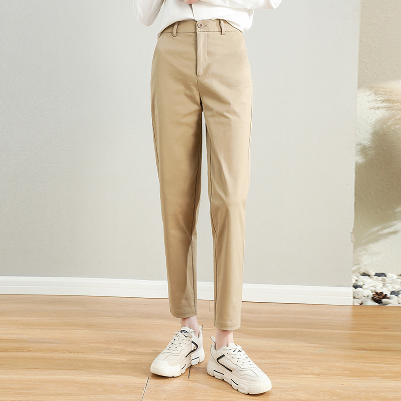 Women's Straight-Leg Cropped Pants, 2026 Spring New High-Waisted Cotton Slimming Casual Pants, Plus-Size Ol Suit-Style Cigarette Pants