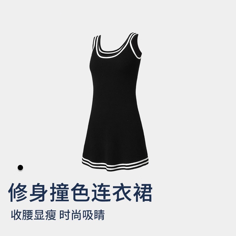 网球裙秋季女士新款快干修身显瘦复古针织跑步户外运动网球连衣裙|undefined