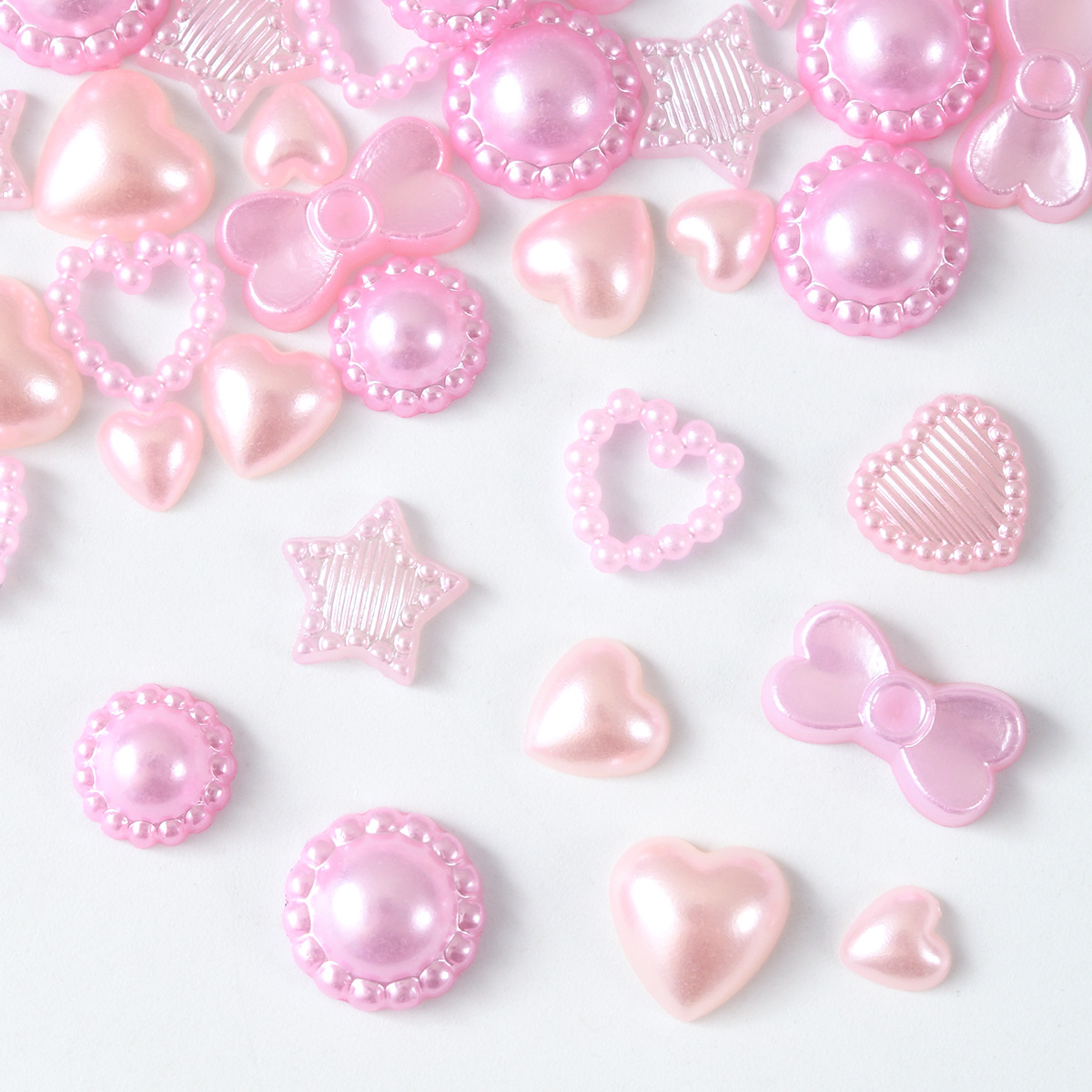 Cross-Border Popular Pink Imitation Pearl Heart Nail Art Jewelry DIY Sweet Girly Heart Mobile Phone Case Decoration