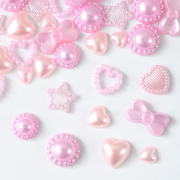 Cross-Border Popular Pink Imitation Pearl Heart Nail Art Jewelry DIY Sweet Girly Heart Mobile Phone Case Decoration