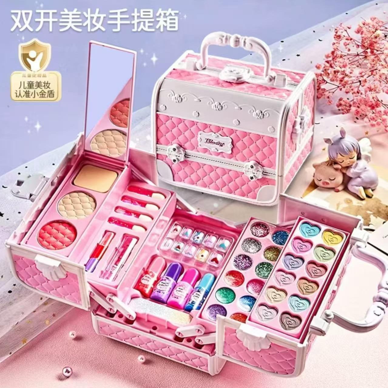 Juguetes de maquillaje para niños, regalos de cumpleaños para niñas, princesas, caja de maquillaje portátil, esmalte de uñas
