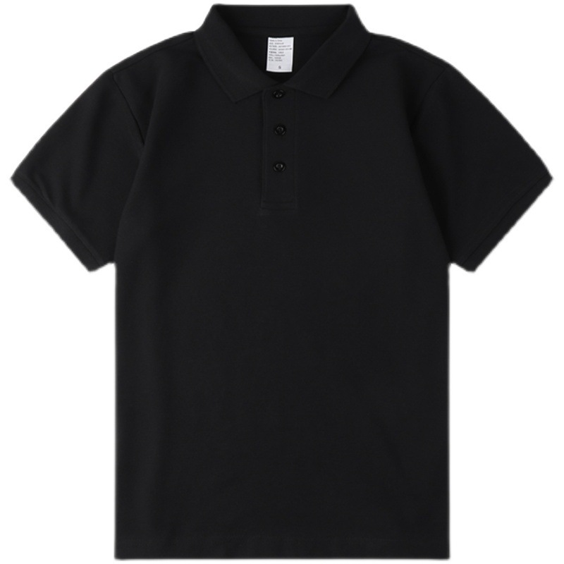 ヘビーポロシャツ ピュアブラック ラペル ビジネス 半袖 メンズ サマー Tシャツ レトロ 無地 カジュアル|undefined