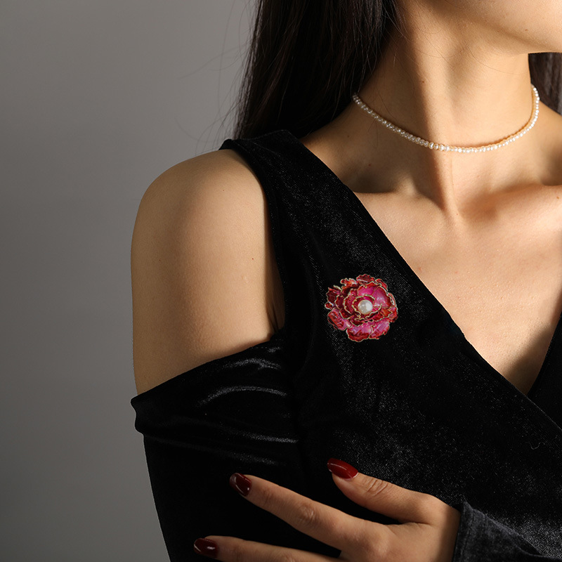 Retro multi-layer three-dimensional peony brooch pendant freshwater pearl corsage_voghion.com