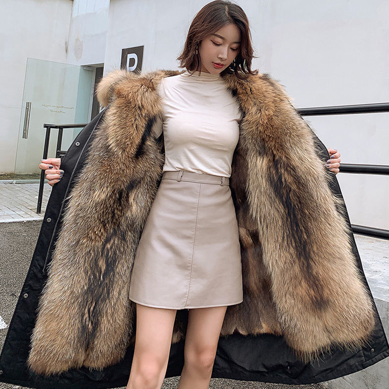 Winter New Parksuit Women's Mid-length Imitation Raccoon Hair Detachable Liner Coat Fur Coat plus size Thickened