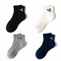 Japanese trendy brand HUMAN cartoon embroidery socks, Instagram street sports men and women, short to medium length pure cotton socks