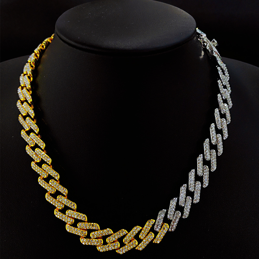 Hot selling 15mm diamond necklace with personalized design for men and women's hip-hop Cuban bracelet_voghion.com