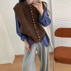 2025秋装新款韩版休闲马甲针织开衫女毛衣外套彩色扣时尚百搭上衣