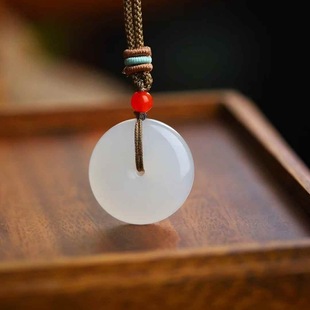 Hotan Jade Factory Store Natural Xinjiang Hotan Jade Qinghai Material Old Material White Jade Ping An Button Jade Pendant Simple