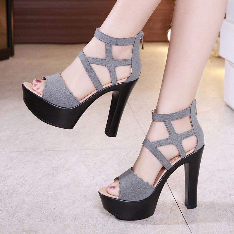 High-Heeled Sandals for Women 2025 New Fashion Versatile Peep-Toe High Heels Large Size Women's Shoes Chunky Heel Women's Runway Sandals