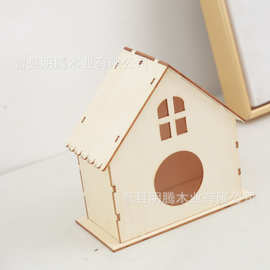 木质工艺品儿童手工原木小屋实木小屋手工彩绘鸟房挂件氛围感摆件