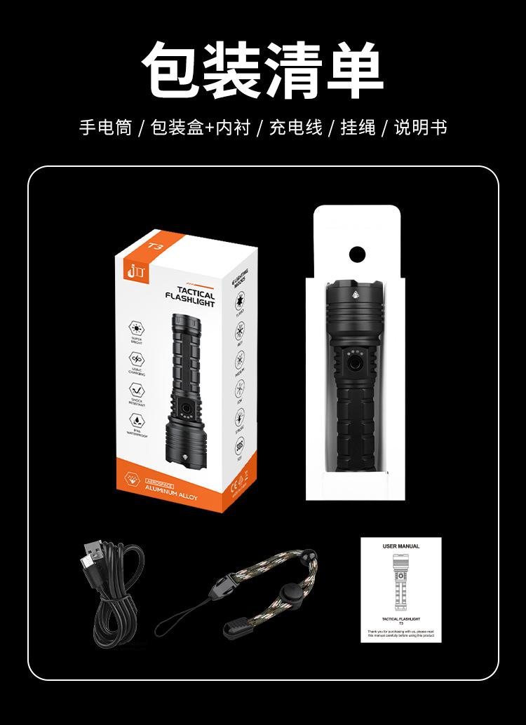 Cross-Border New Model Canglong White Laser Led Lighting Flashlight, Rechargeable, Zoomable, Outdoor Long-Range, High-Power, Ultra-Bright