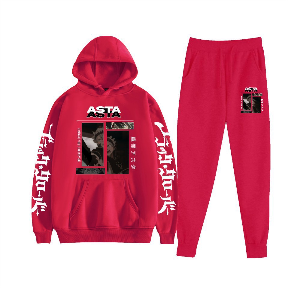 Traje de suéter con capucha suelto de dos piezas de trébol de cuatro hojas negro para hombres y mujeres con estampado de letras nuevas transfronterizas