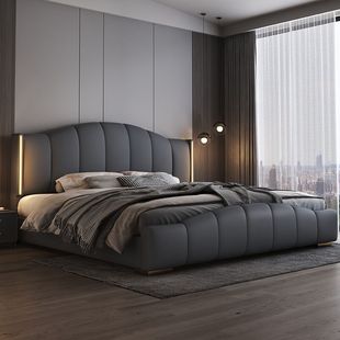 Custom Italian-Style Master Bedroom Bed, Double 1.8X 2m Trendy Leather Bed, 1.5m Home Bedside Lamp Model, Luxury Master Bedroom Cross-Border