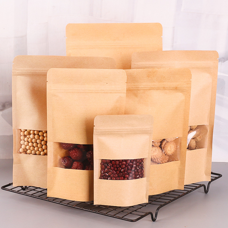 Kraft Paper Window Bags, Zip-Lock Gift Bags for Melon Seeds & Dried Goods; Packaging for Tea & Herbal Teas&mdash;Self-Standing, Re-sealable Bags