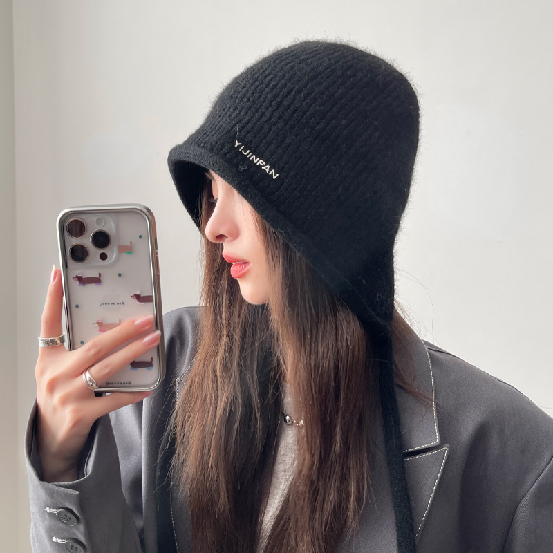 女性用の秋と冬の帽子、ファッショナブルで多用途なニットウール帽子、無地の多用途なウサギの毛皮の暖かい耳保護帽子、大きな頭囲の防寒帽子|undefined