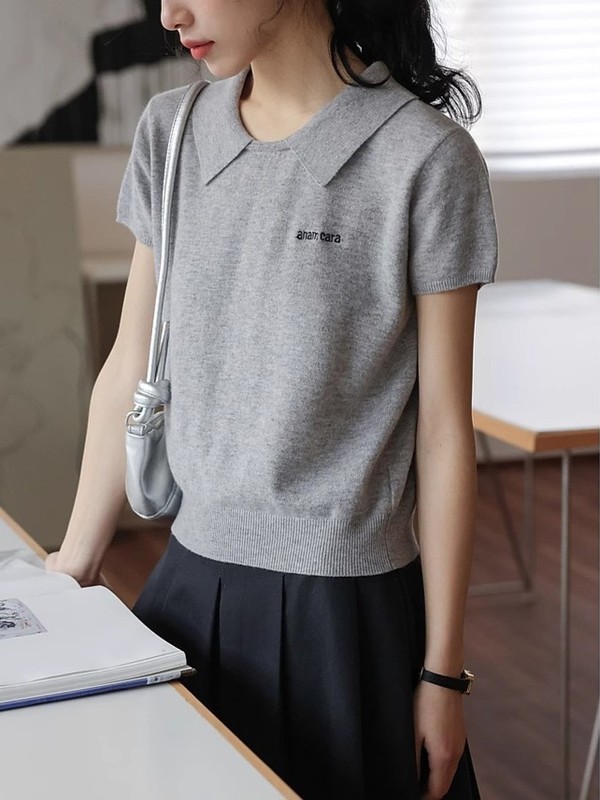 隠し格子の秘密/カレッジミュウ風ポロシャツ半袖レディース夏トップスTシャツ白ショート/もち米は咲かない|undefined