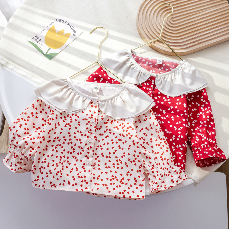 Sweetheart Daddy Girls' Spring and Autumn New Lace Shirt Baby Stylish Printed Shirt Girls' Spring Long Sleeve Top