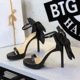 7251-H102M European and American style high-end feeling Pana pattern toe exposed super high heels waterproof platform bow sexy sandals for women