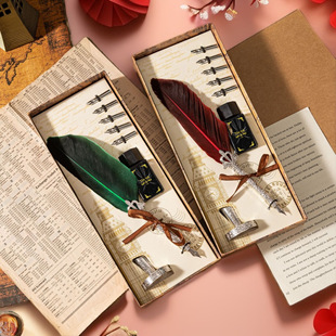 European Crown Colorful Feather Dipped in Water Quill Pen Retro Metal Map Pen Set as a Gift for Teachers, Friends and Colleagues